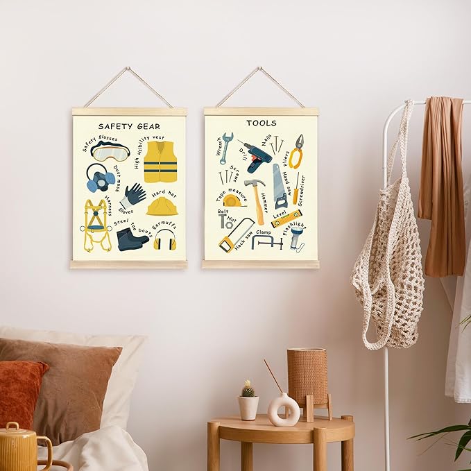CGBHW Educational Safety Gear Tools Poster Hanger Frame Set of 2, xxxx Posters Wall Art Hanging Decor for Classroom Nursery Kids Room Playroom Preschool，12x16Inch