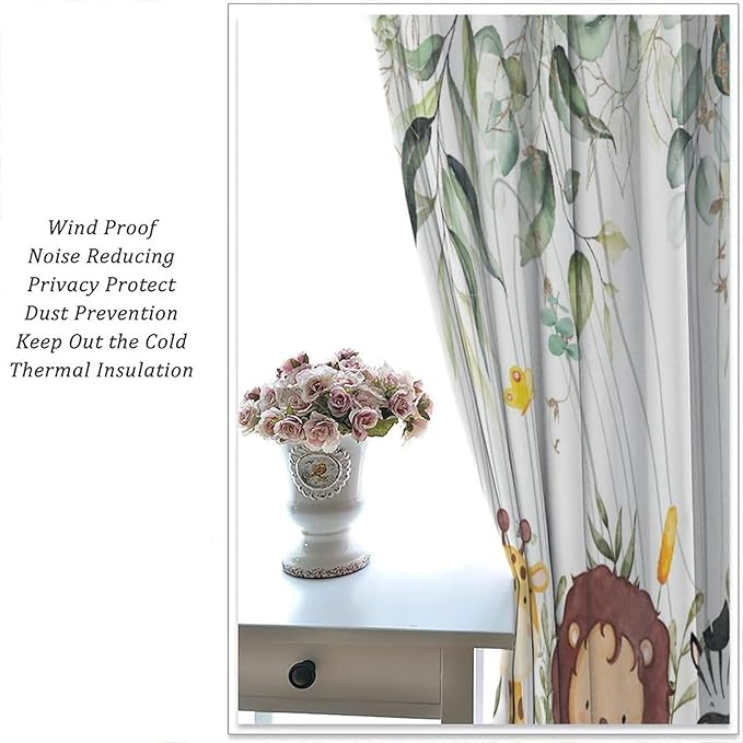 YCness Forest Animal Curtains, Watercolor Wild Animal Bear Fox Deer Kids Window Treatments for Living Room Bedroom, Green Woodland Tree Kids Drapes 2 Panel Sets,63x72 Inch