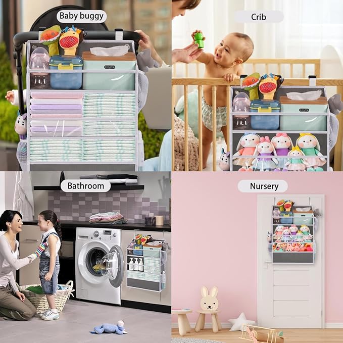 WishJazz XL Hanging Diaper Caddy Organizer for Changing Table, Crib, Playard, Wall & Door, Reinforced Diaper Stacker and Nursery Organizer-Hold 90+Diaper for Newborn Baby Essentials