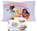 Sunny Side Up Disney Princess Twin Sheet Set - 3 Piece Kids Bedding Set Includes Pillow Cover – Super Soft Rainbow Microfiber Sheets Features Moana, Belle & Rapunzel