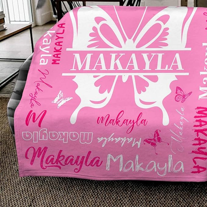Personalized Name Blanket for Girls Boys Butterfly Blanket with Babys Name for Infant Toddler Custom Newborn Swaddle Blankets for Baby Showers Strollers Blanket for Kids Niece Nephew