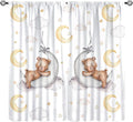 Cartoon Bear Curtains, Cartoon Watercolor Lovely Bear Moon Stars Printed Blackout Window Treatments, Rod Pocket Thermal Insulated Drapes 2 Panel Sets for Kids Bedroom Nursery Classroom, 52"W X 84"L