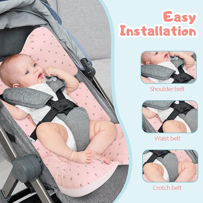 Baby Stroller Cushion, Universal Baby Seat Pad Liner for Stroller Reversible Soft and Breathable 3D Air Mesh Cotton Baby Stroller Seat Liner (Pink)