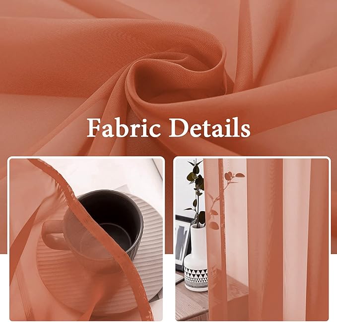 MIULEE 2 Panels Solid Color Sheer Window Curtains Elegant Window Voile Fall Panels/Drapes/Treatment for Bedroom Living Room (54X45 Inches Burnt Orange)