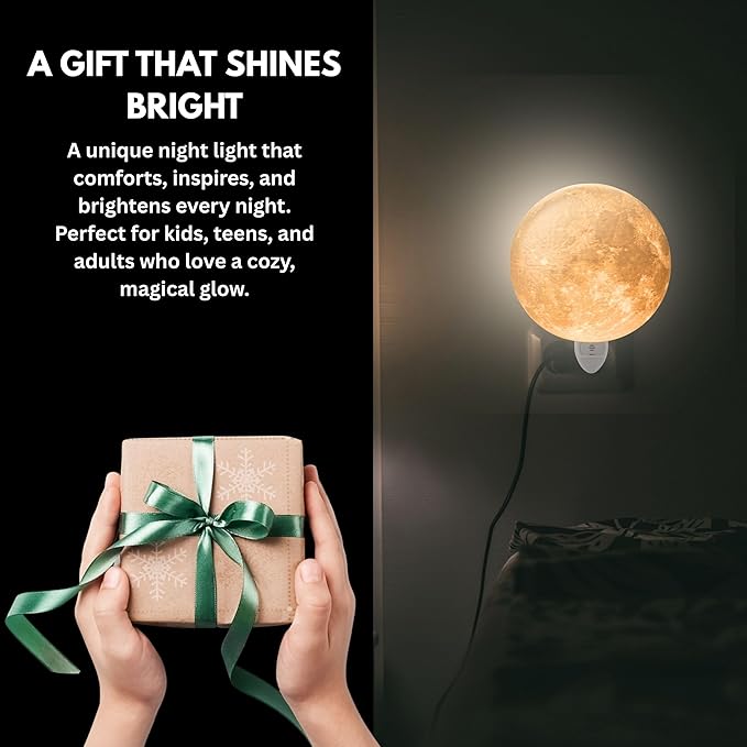 Moon Night Lights | Night Lamp LED Light | 3D Solar System NightLight, Planet Home Décor, Space Nursery, Kids Room, Space Gift, Birthday Gifts, Bedroom Decorations (Moon, 5 Inch)