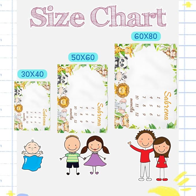 OLIVE OLIVIA Personalized Baby Gifts with Customized Name - Monthly Milestone Blanket for Girls and Boys, Perfect Custom Gift, 60"x80"