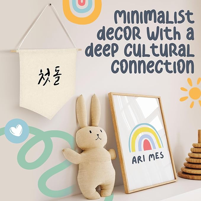 ARI MES - Wall Hanging Canvas Flag Banner for 100 Days Celebration, Korean Dohl Baby Decor, 100 Days Banner for Baby Room, 100 Day Korean Decorations, 100th Day Decorations for Baby, Korean-Classic