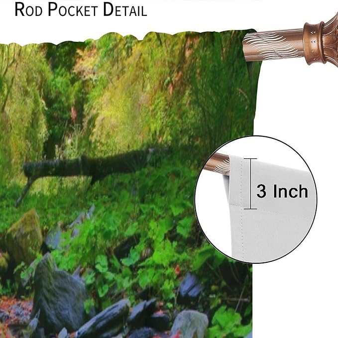 Forest Landscape Blackout Curtains, Natural River Rainforest Waterfalls Plant Print Pattern Window Drapes, for Bedroom Living Room 63" W X 63" L