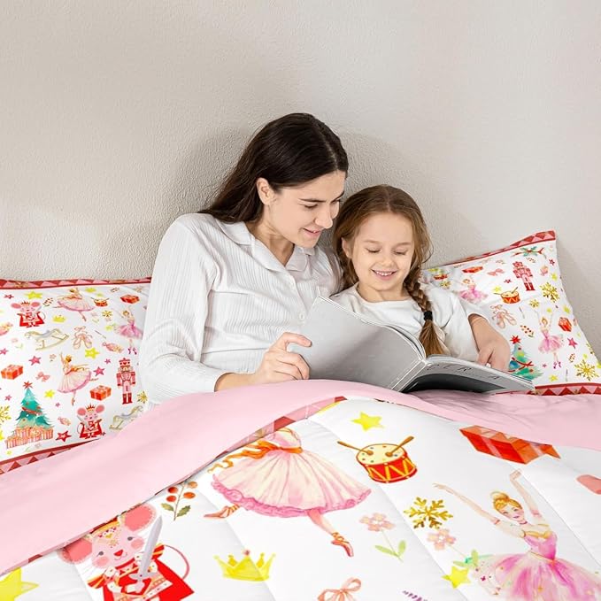 Feelyou Christmas Comforter Set All Season Ballet Nutcracker Bedding Set with 1 Pillow Cases Snowflake Kids Toddler Bedclothes Bedroom Decor Duvet Quilt Breathable Soft Lightweight