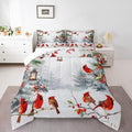 jejeloiu Kids Red Cardinal Comforter Set King Size Christmas Theme Bedding Set for Boys Girls Teens Xmas Birds Winter Country Woodland Animal Duvet Quilt Room Decor