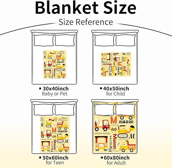Personalized Construction Blanket with Name for Baby Boys Girls, Custom Truck Blanket Construction Vehicles, Soft Flannel Toddler Blankets Customized Gift for Newborn Baby Shower Birthday-60x80inch