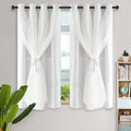 Kinryb Blackout Small Curtains for Girl Living Room/Classroom, Sheer Overlay 2 Free Tiebacks, Double Layer Curtains with Star Cutout for Kids Room(W 52 x L 45 Inches,Greyish White 2 Pcs)