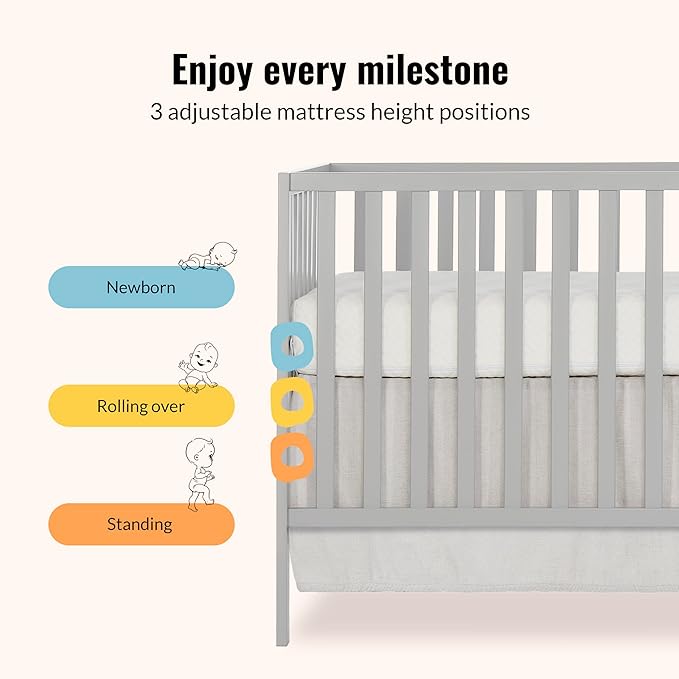 Dream On Me Synergy 3-in-1 Convertible Full-Size Baby Crib & Changer, Pebble Grey, Open Storage, GreenGuard Gold & JPMA, Pinewood, Convert to Day & Toddler Bed, 4 Mattress Heights, 1″ Changing Pad,