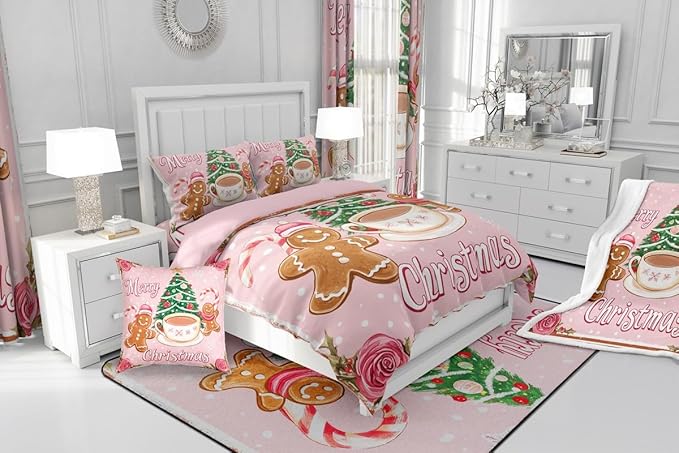Feelyou Merry Christmas Comforter Set Full Size Gingerbread Man Bedding Set for Kids Boys Girls Xmas Duvet Quilt Christmas Decor Bedroom Decor Microfiber 3 Pcs with 2 Pillow Cases