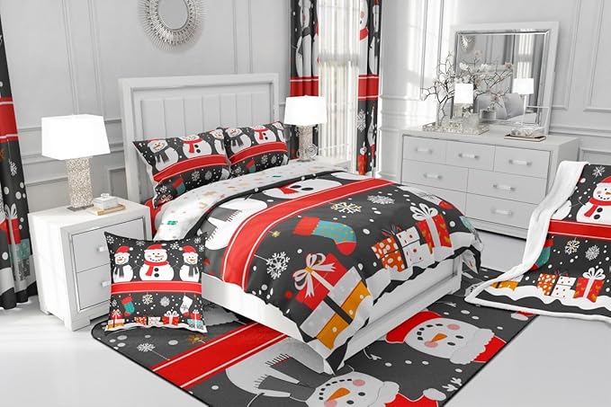 Feelyou Christmas Comforter Set Queen Size Snowman Bedding Set for Kids Boys Girls Snowflake Duvet Quilt New Year Gift Bedroom Decor Microfiber 3 Pcs with 2 Pillow Cases