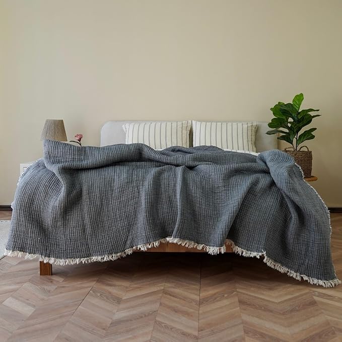 Cotton Muslin Blanket – Soft Muslin Comforter Quilt Made from Premium Muslin Fabric, Lightweight Breathable Cotton Quilt for All Seasons (Charcoal Gray, Twin)