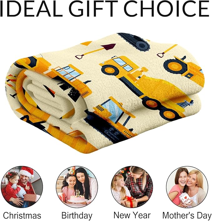 Custom Construction Blanket for Construction Lovers - 50" x 60" Inches Warm Fuzzy Throw Blanket Gift - Yellow Throw for Sofa, Work, Living Room