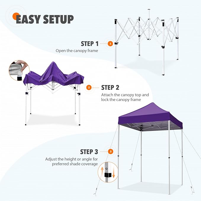 EAGLE PEAK 5x5 Pop Up Canopy Tent Instant Outdoor Canopy Easy Set-up Straight Leg Folding Shelter, Purple