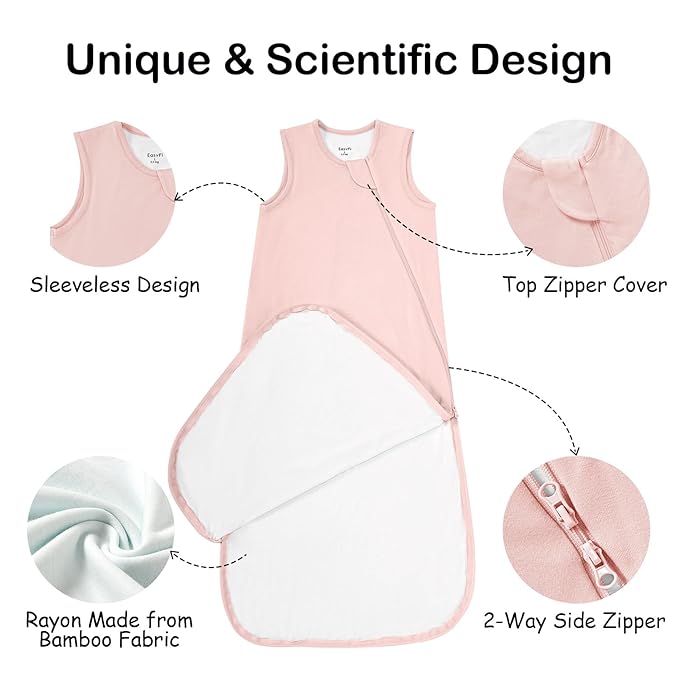 Supersoft Rayon Made from Bamboo Sleep Sack 12-18 Months 0.5 Tog Lightweight Toddler Sleep Sack Baby Wearable Blanket with 2-Way Zipper Summer Unisex Sleeping Bag for Babies - Pink