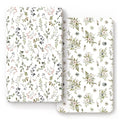 GRSSDER Stretchy Ultra Soft Jersey Knit Fitted Crib Sheets Set 2 Pack, Cozy Crib Sheet Fits All Standard Crib Mattress Pads, Stylish Watercolor Rose and Flora