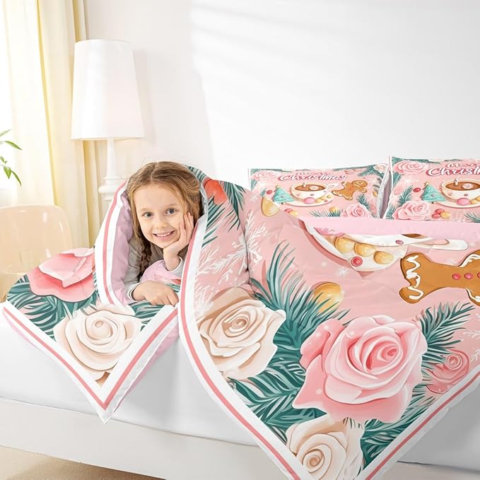 Feelyou Christmas Tree Comforter Set All Season Gingerbread Man Bedding Set with 1 Pillow Cases Merry Christmas Microfiber Kids Twin Bedclothes Xmas Bedroom Decor Duvet Quilt Soft Lightweight