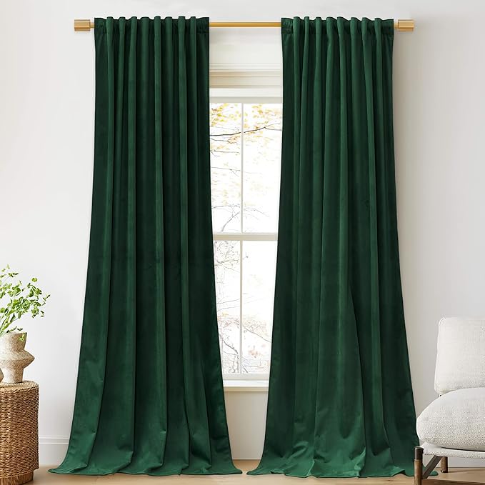 StangH Dark Green Velvet Curtains 84 inches - Christmas Decor Luxury Thick Room Darkening Window Drapes for Bedroom, Thermal Insulated Privacy Curtains for Living Room, W52 x L84, 2 Panels