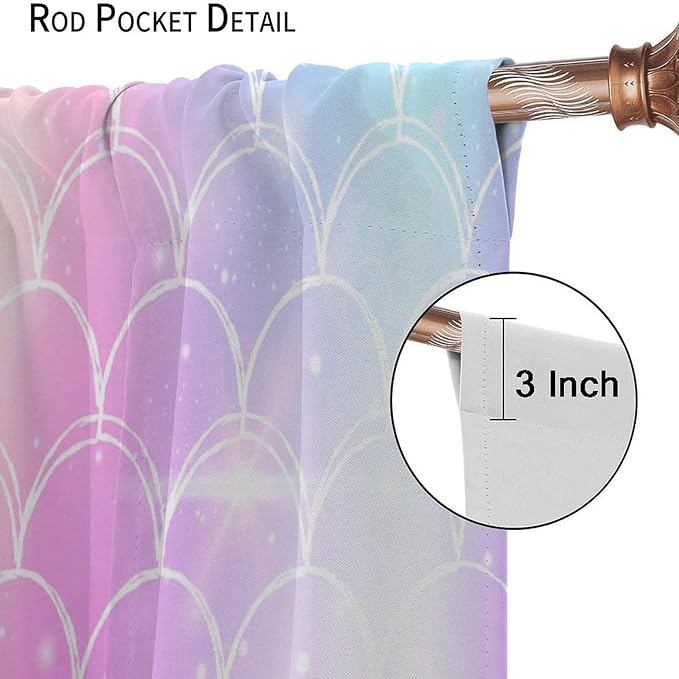 Mermaid Blackout Curtains, Kids Cartoon Blue and Pink Ocean Mermaid Scale Pattern Decoration for Girls Bedroom Nursery Curtains 42x54 Inch