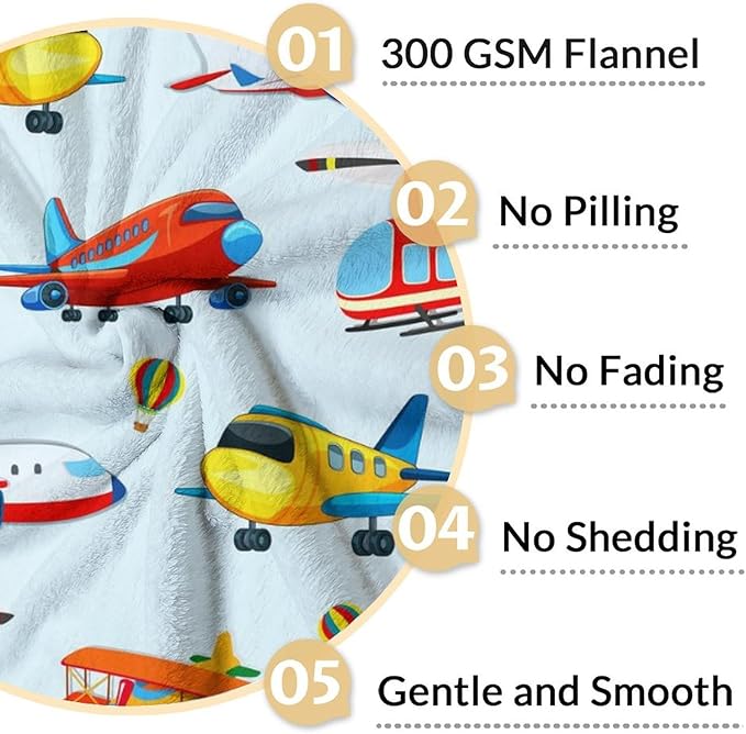 Cute Airplane Throws for Kids - 40" x 50" Inches Soft Cozy Throw Blanket Gift for Boys, Teens - Flannel Blankets for Crib, Couch, Sofa