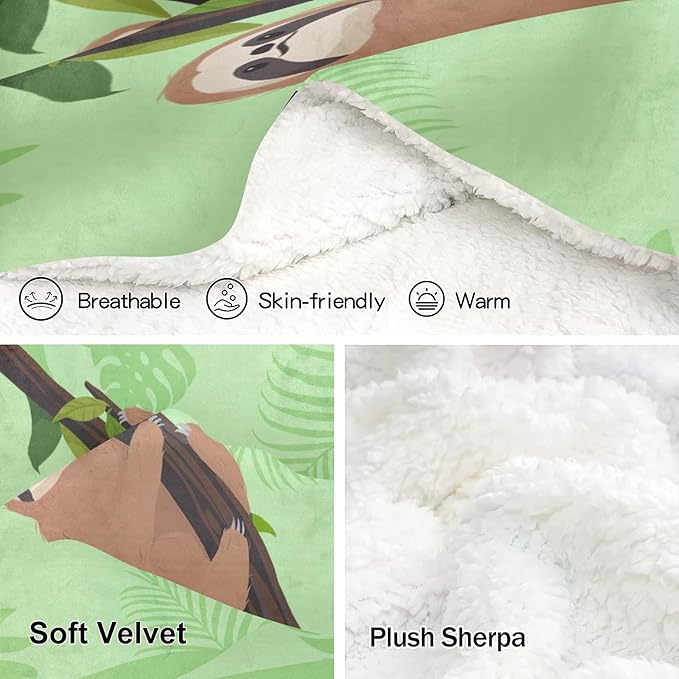 Sloth Green Personalized Receiving Sherpa Fleece Baby Blankets for Girls Boys Kids, Swaddle Blankets Gift for Newborn Crib Infants 30x40 Inches