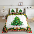 Christmas Tree Comforter Set King Size,Merry Christmas Duvet Insert for Kids Boys Girls Room Decor,Snowflake Bowknot Green Pine Leaves Bedding Set 3Pcs,Xmas Plaid Patchwork Quilt Set,2 Pillowcases