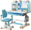 Upgraded Kids Desk and Chair Set,50 Degree Tiltable&Height Adjustable Ergonomic Study Table with Posture Corrector & Dual Back Support, 3-18 Years Adjustable Children's Desk Set with Storage Blue