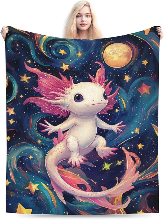Axolotl Blanket Salamander Gifts Throw Blanket Super Soft Flannel Lightweight Fluffy Plush Cozy Fuzzy Fleece Axolotls Decor Blanket for Girl Woman Boys Kids Adults for Bed Sofa 50"X60"