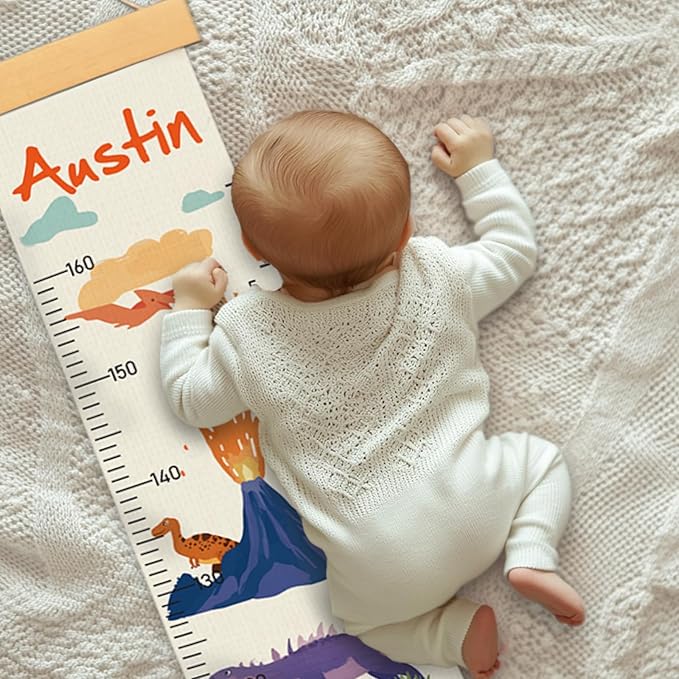 Personalized Canvas Height Chart for Kids, Height Measurement for Wall, Growth Chart with Name (Dinosaurs)