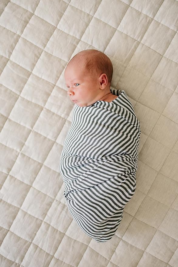 Mebie Baby Vintage Green Stripes Muslin Swaddle, Modern and Neutral Blanket for Baby Girl or Boy, 0-3 Month, Comfy Wrap