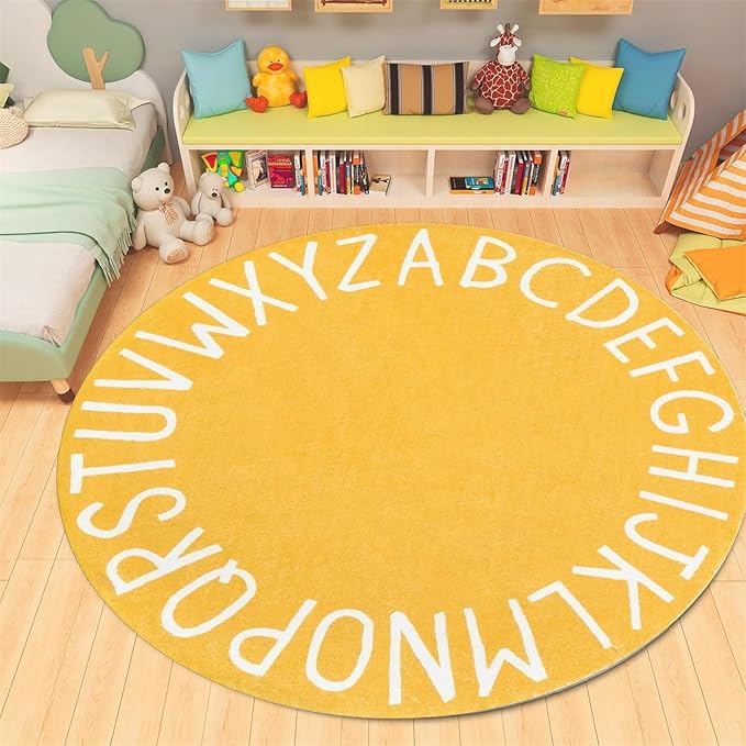 3.3ft Kids Circle Rug,ABC Rugs for Kids Playroom,Colored Alphabet Nursery Area Rug, Non-Slip Mat, Carpet Suitable Modern Home Decoration for Living Room Machine Washable Rugs, Anti-Slip Easy Clean