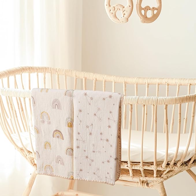 Baby Blanket with Dotted Double Layers Muslin Soft Swaddle Blanket Cotton Neutral Receiving Blankets for Toddler Baby Quilt Throw Blanket Bed Throw Blanket for Newborn Unisex 40x40 Inch-Constellation