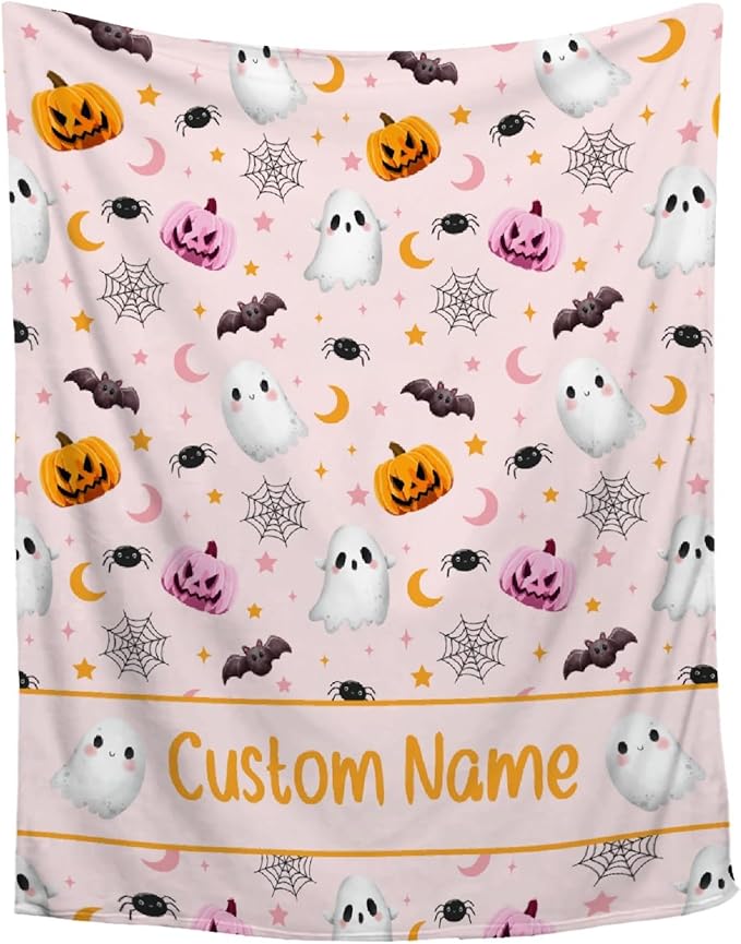 Custom Name Blanket | Personalized Ghost Blanket for Boys & Girls | Plush Cozy 30"x40" Toddler/Crib Size Halloween Decor Gift