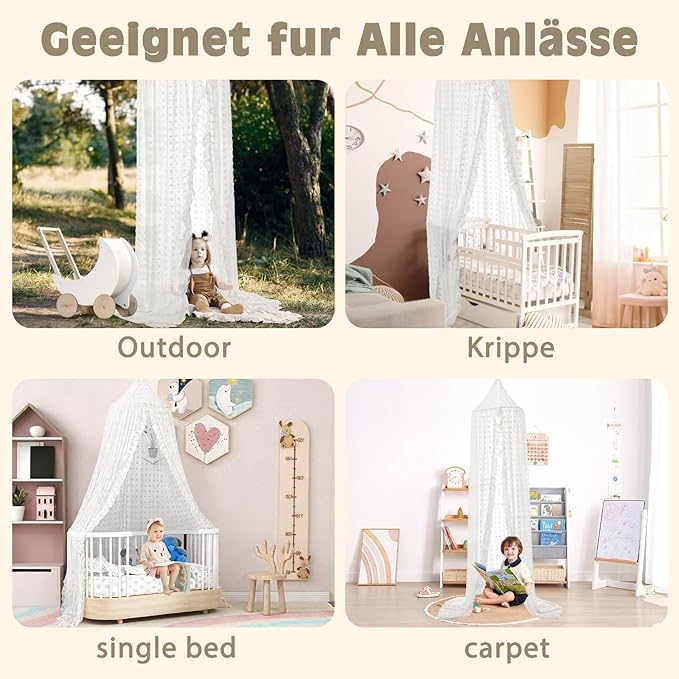 Bed Canopy for Girls - Princess Bed Canopy - Crib Canopy for Boys and Girls Bedroom Decor, Suitable for Use in Cribs Canopy Bed Curtains (White)