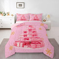 Erosebridal Xmas Tree Queen Bedding Sets Merry Christmas Queen Comforter Set for Kids Boys Girls Teens Snowflake Decorations Down Comforter Princess Bow Pink Decor Duvet Insert