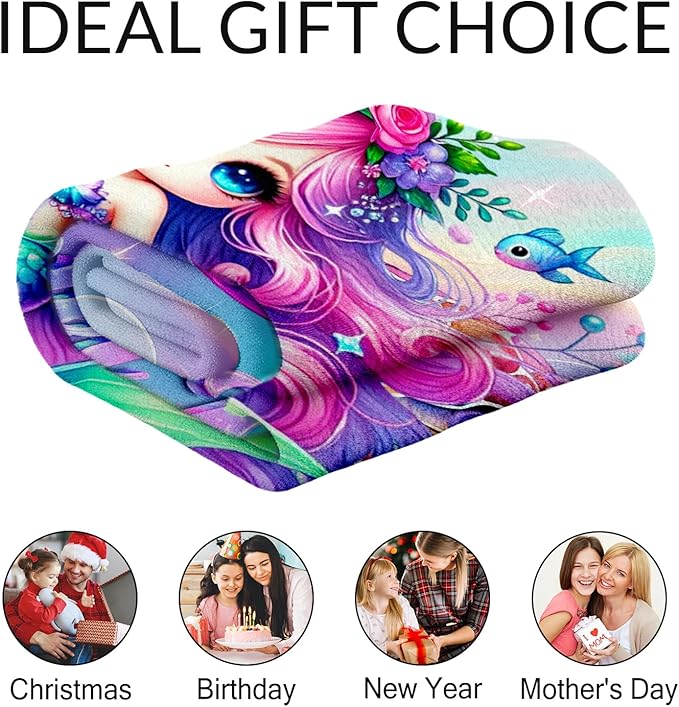 Toddler Blanket for Girls - Custom Mermaid Blanket for Girls 4-6 - Kids Mermaid Gifts for Crib, Lap