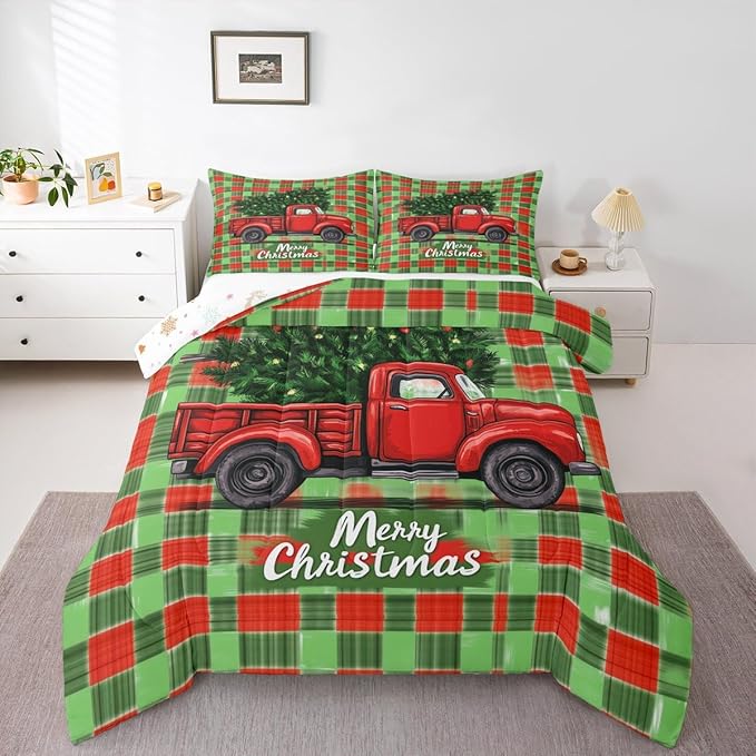 Feelyou Merry Christmas Comforter Set All Season Christmas Tree Bedding Set with 1 Pillow Cases Snowflake Microfiber Kids Toddler Bedclothes Winter Bedroom Decor Duvet Quilt Breathable Soft