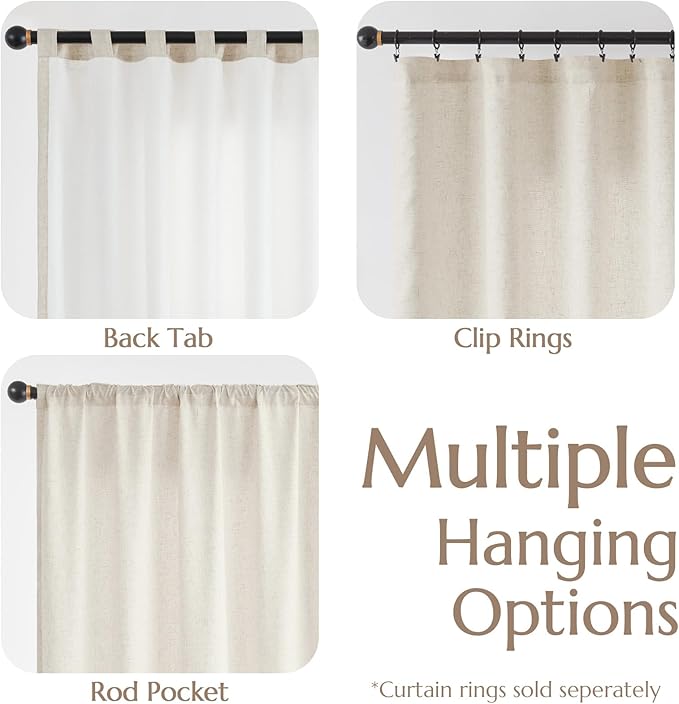 jinchan Beige Linen Blend Curtains for Bedroom 72 Inches Length 2 Panels Natural Window Treatment for Bathroom, 50 Inches Wide Farmhouse Drapes with Rod Pocket Back Tab (50W x 72L, Ecru)