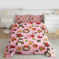 jejeloiu Merry Christmas Comforter Set Twin Size Cute Snowman Bedding Set for Kids Boys Girls Gingerbread Man Duvet Quilt Pink Bedroom Decor