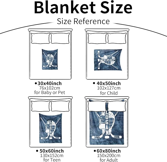 Custom Name Number Hockey Blanket: Personalized Gift for 0-3 Months Baby Nursery Blankets - Toddler Kids Boy Girl Adults Bedding Essentials(30 * 40inch)