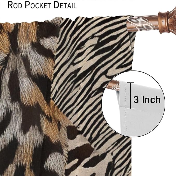 Leopard Print Curtains, Brown Wild Cheetah Zebra Animal Fur Farmhouse Window Curtains for Bedroom Kitchen Living Room 63" W X 63" L