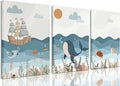 LYPHNX Framed Blue Ocean Nautical Nursery Canvas Wall Art Sea Turtle Whale Animal Painting Picture Set of 3 Kids Prints Poster Wall Decor for Baby Boys Girl Children's Room Bedroom Bathroom 16"x24"