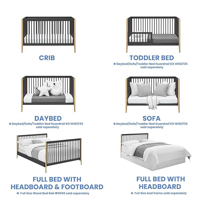 Delta Children Casey 4-in-1 Convertible Crib - Greenguard Gold Certified, Charcoal/Natural