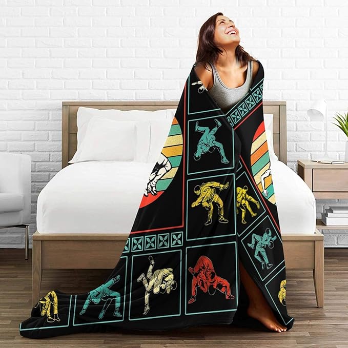 Wrestling Fleece Blanket Sports Wrestle Throw Blankets for Girls Boys Super Soft Warm Flannel Vintage Colorful Throws Gifts for Men Women Cozy Fuzzy Plush Stuffed Couch Bed Bedding Decor 60"x50"