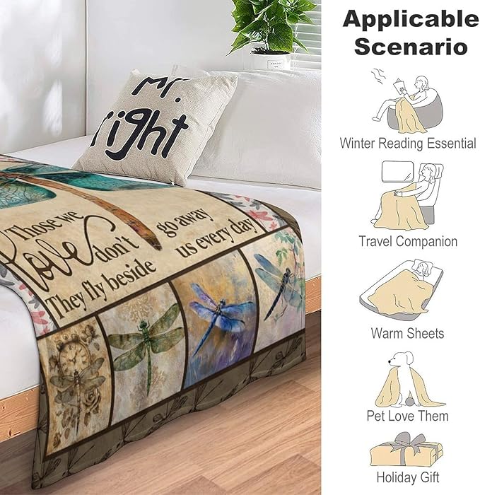 Dragonfly Print Blanket Dragonflies Memorial Throw Blankets Gifts for Couch Sofa Bed Stuff Decor Lightweight Soft Cozy Plush Warm Flannel for Lover Men Women Adults 40"x50"