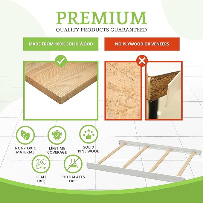 Full-Size Conversion Kit Bed Rails for Evolur Cribs - Solid Wood Crib Convertible Kit to Kids Bed - Transitional Style Rails & Easy-to-Install Child Essentials for Safety (Brushed White)